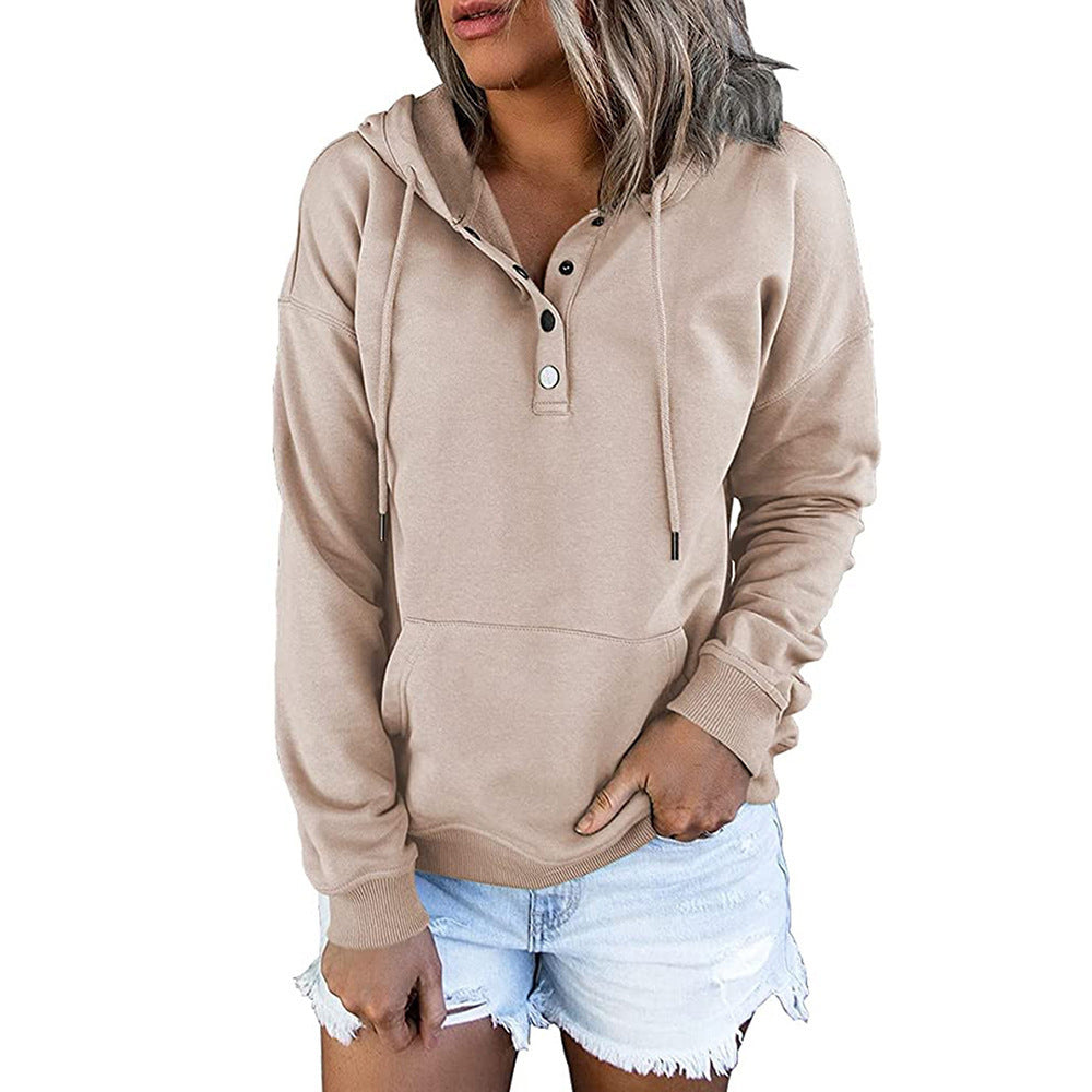 Damen Kapuzenpullover mit Knopfdetails und weichem Fleece-Material EB