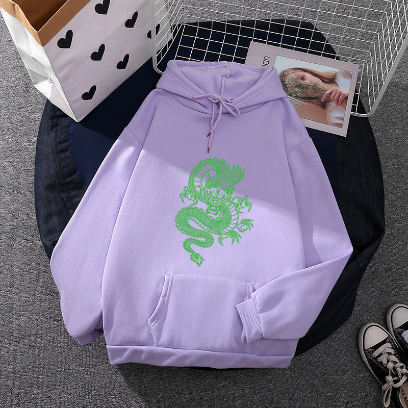 Unisex nan Kapuzenpullover mit detailreichem Drachenmotiv, Oversize‑Schnitt und Kängurutasche EB