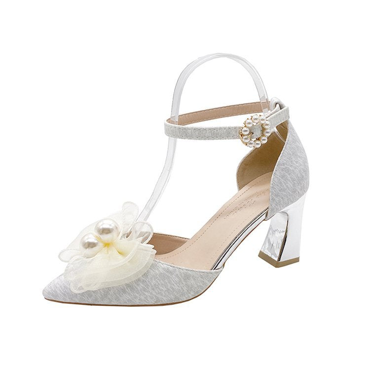 Damen elegante Pumps mit transparentem Riemen und Blumenapplikation EB