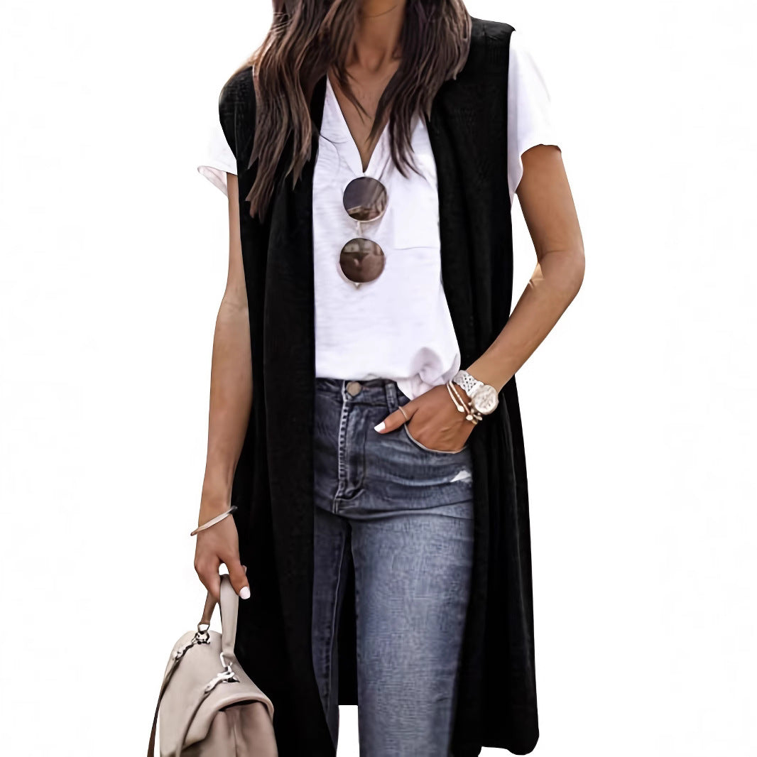 Damen longitudinaler Strickmantel mit Seitenschlitzen EB