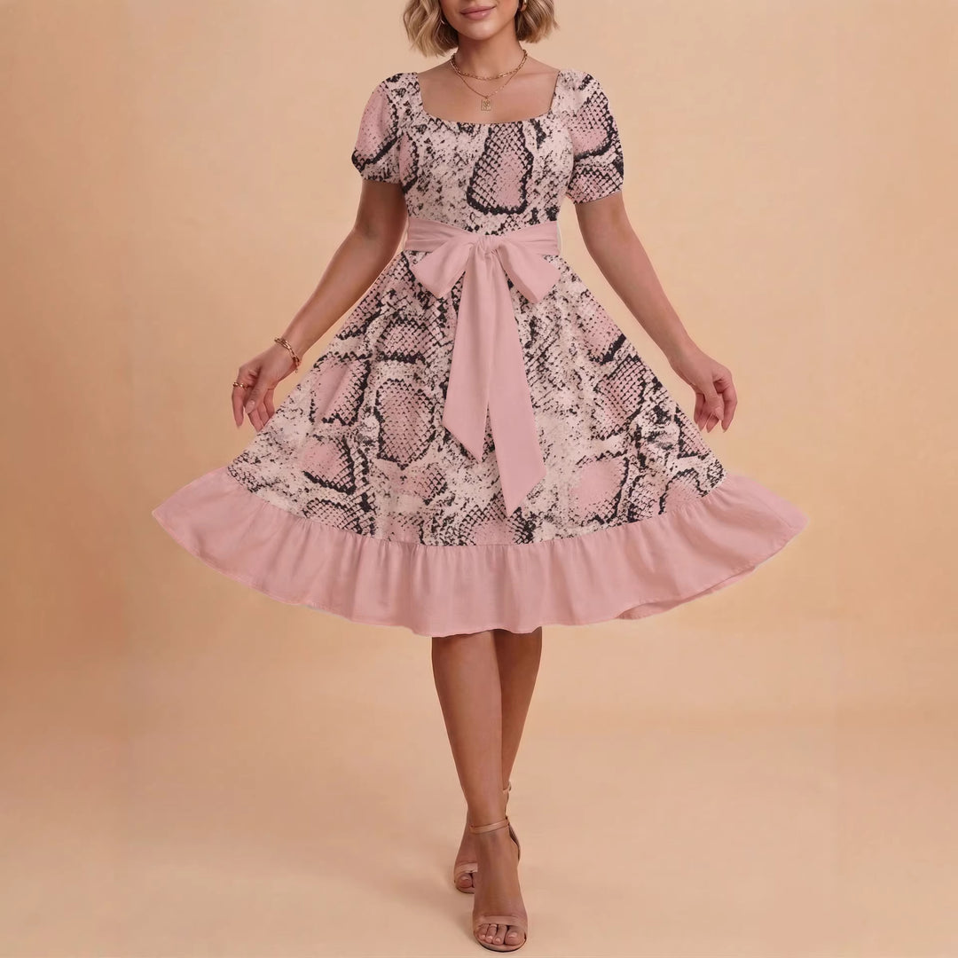 Damen schickes Glitzerkleid mit tailliertem Schnitt und Rüschensaum EB