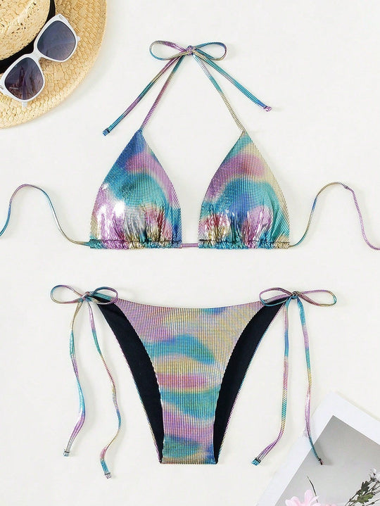 Damen Funktionsfähiger Triangel-Bikini mit stylischem Farbverlauf EB