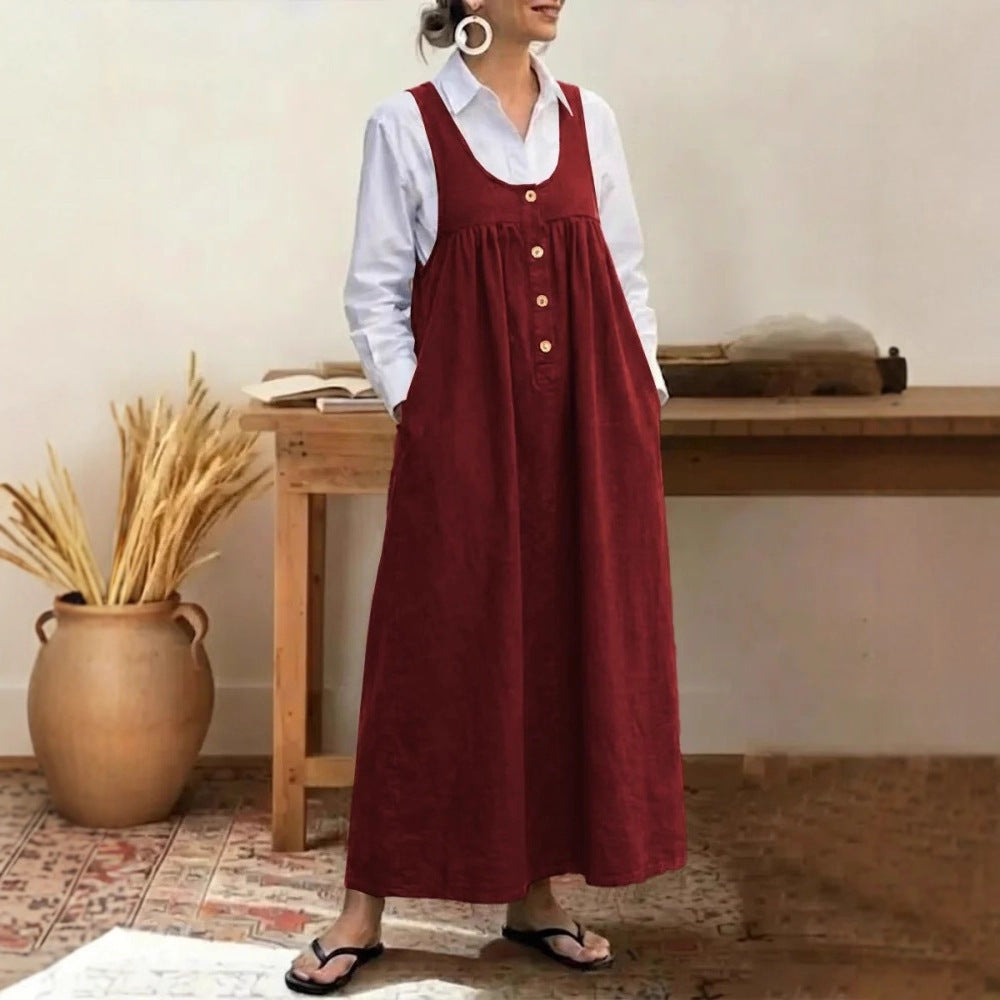 Damen Maxikleid mit Knopf- und Taschen-Details EB