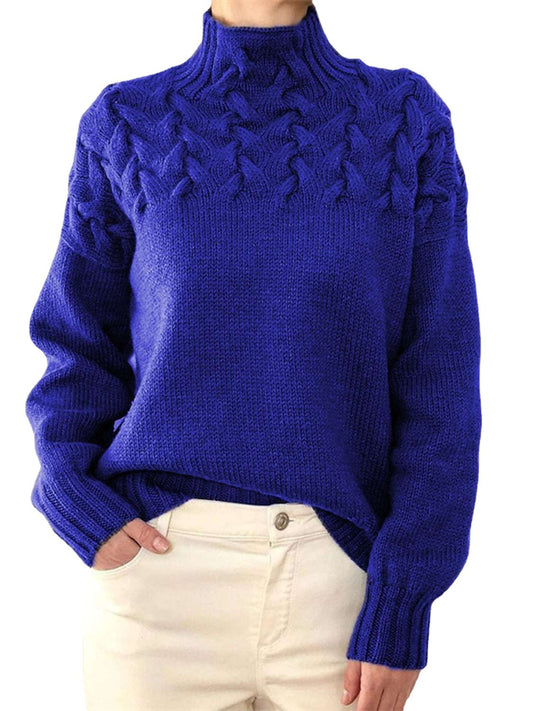 Damen Grobstrickpullover mit Stehkragen und Zopfmuster EB
