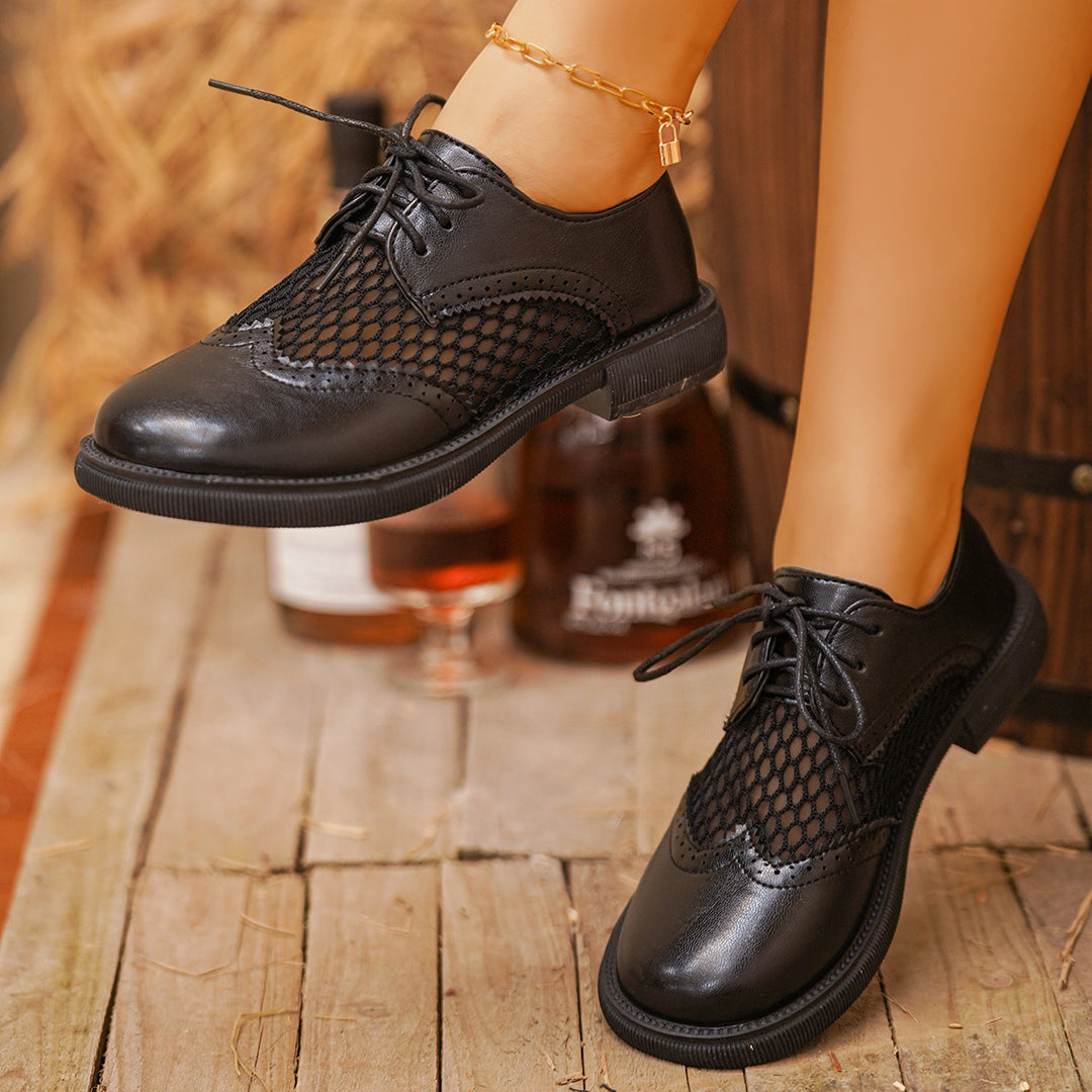 Damen Schnürschuhe mit atmungsaktiver Netzoberfläche und klassischem Lederdesign EB