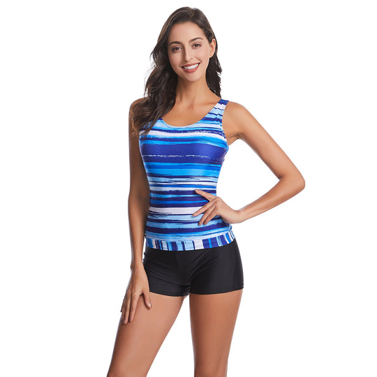 Damen Sportliches Tankini-Set mit modischem Streifenmuster EB