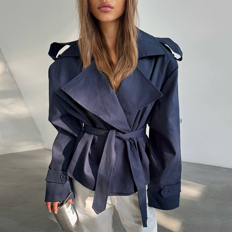 Damen Elegante Trenchcoat mit Taillengürtel und weitem Schnitt EB