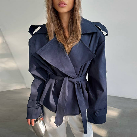 Damen Elegante Trenchcoat mit Taillengürtel und weitem Schnitt EB