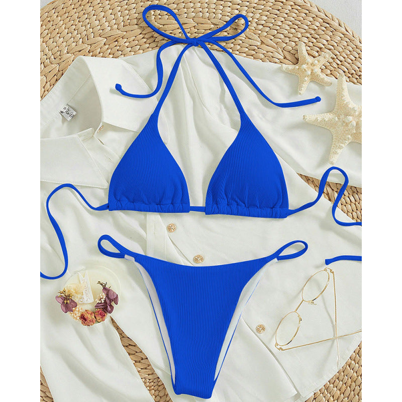 Damen Triangel-Bikini-Set mit verstellbaren Schnüren und feinem Strukturmuster EB