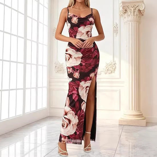 Damen Maxikleid mit seitlichem Schlitz und floralem Design EB