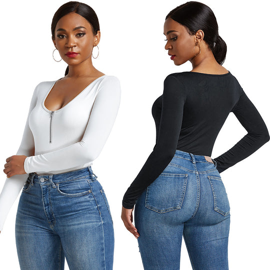 Damen Eleganter Langarmbody aus angenehmem Stretchmaterial EB