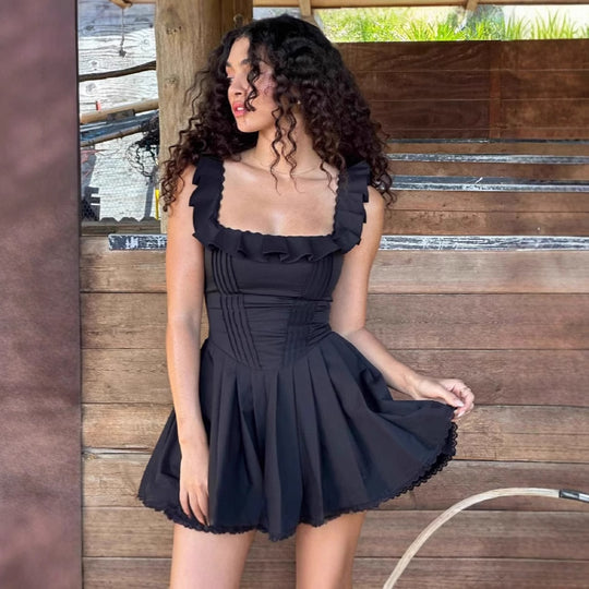Damen Fließendes Minikleid mit Rüschendetails und figurschmeichelndem Schnitt EB