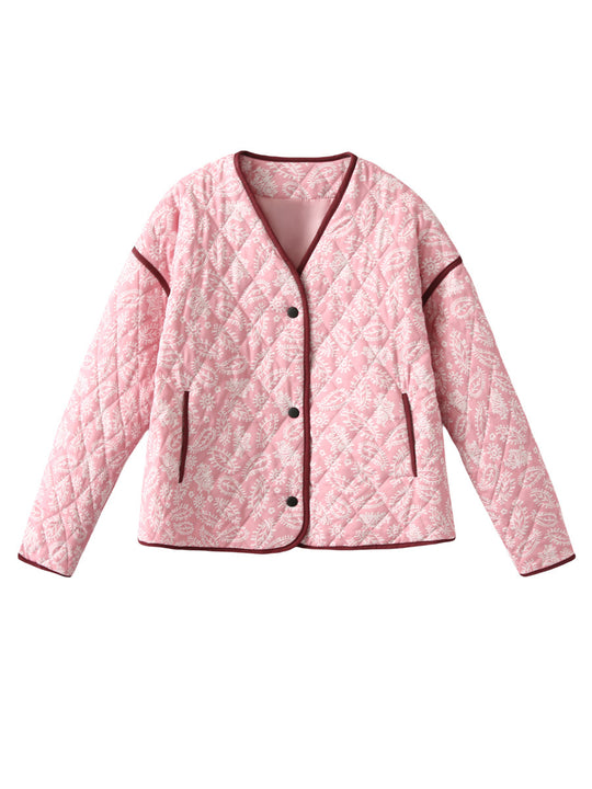 Damen gesteppte Herbstjacke mit einzigartigem floralen Muster und praktischen Taschen EB