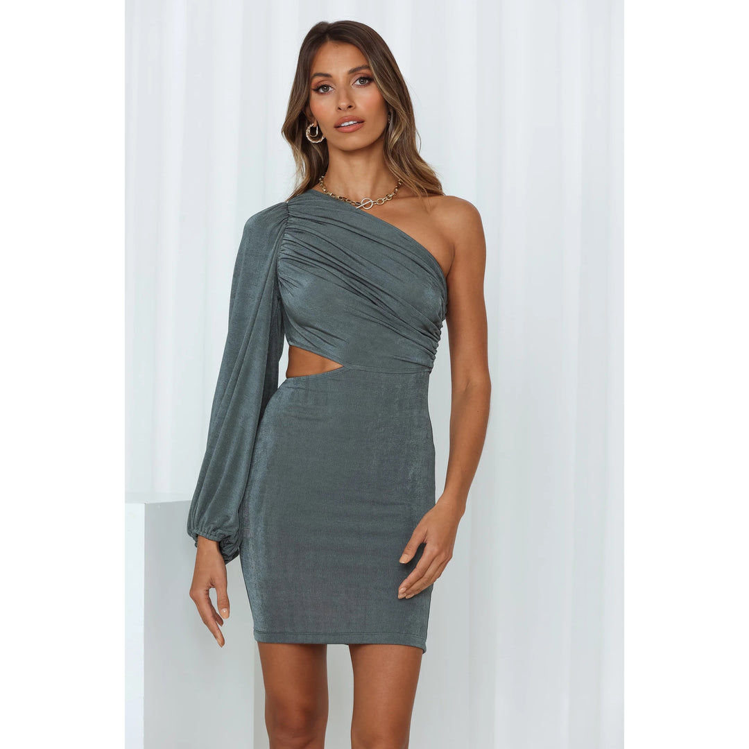 Damen Elegantes Ein-Schulter-Kleid mit raffiniertem Schnitt und charakteristischem Schlitz EB
