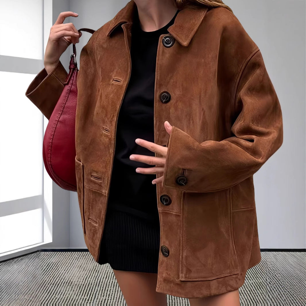 Damen lässige Wildlederjacke mit strukturiertem Design EB
