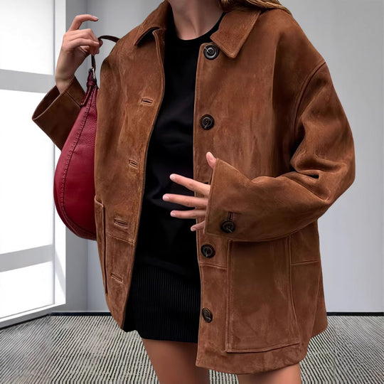 Damen lässige Wildlederjacke mit strukturiertem Design EB
