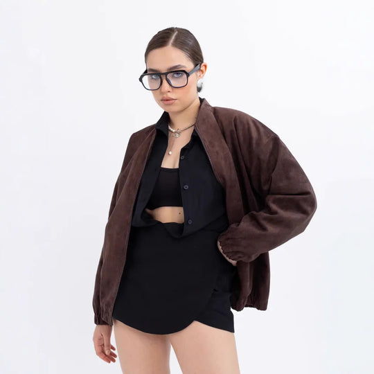 Damen Modische Kunstlederjacke im lässigen Schnitt mit Reißverschluss EB