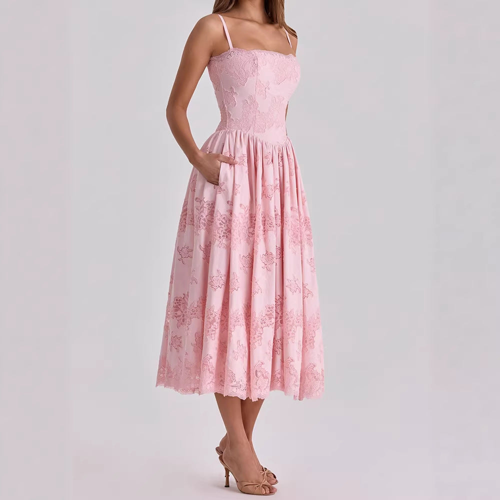 Damen Elegantes Maxikleid mit zarten Spitzenapplikationen EB