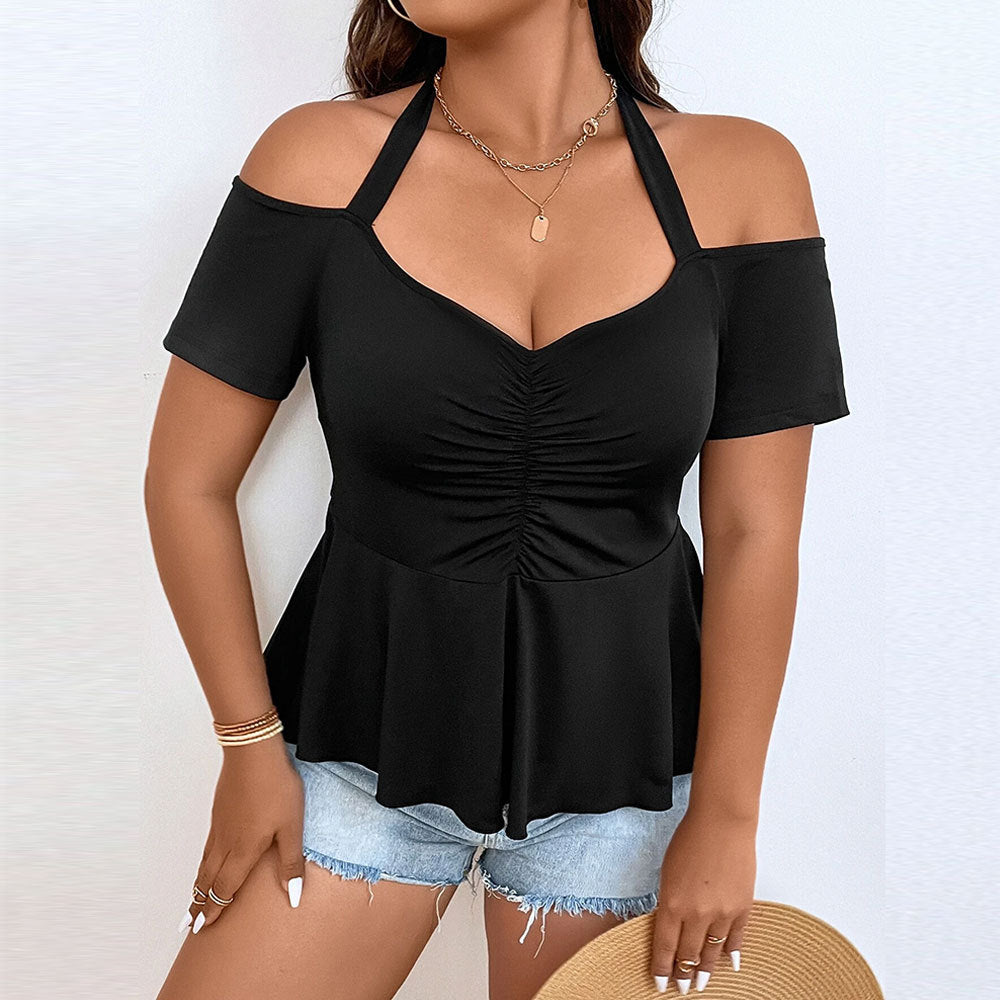 Damen Oberteil mit schulterfreiem Design und gerafftem Saum EB