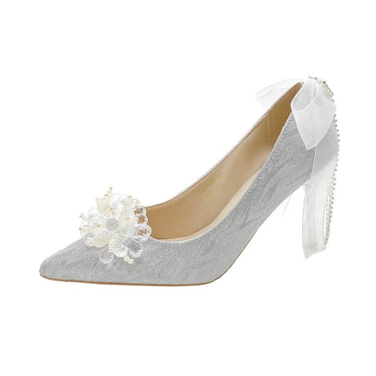 Damen elegante High Heels mit funkelndem Blumendekor EB