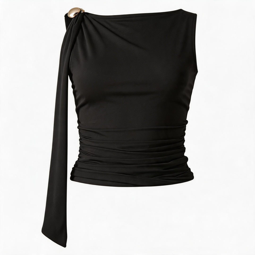 Damen elegantes Raffungskleid mit dekorativem Schulterband EB