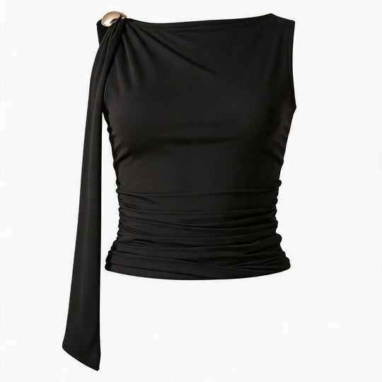 Damen elegantes Raffungskleid mit dekorativem Schulterband EB