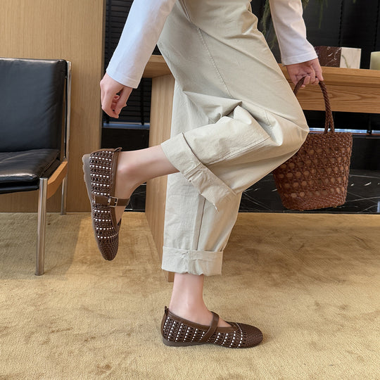 Damen Komfortable Sandalen mit modischem Flechtmuster und hochwertiger Schnalle EB