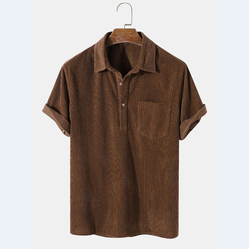 Herren Kurzarm Poloshirt aus gestreiftem Stoff mit Knopfleiste und Brusttasche EB