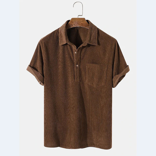 Herren Kurzarm Poloshirt aus gestreiftem Stoff mit Knopfleiste und Brusttasche EB