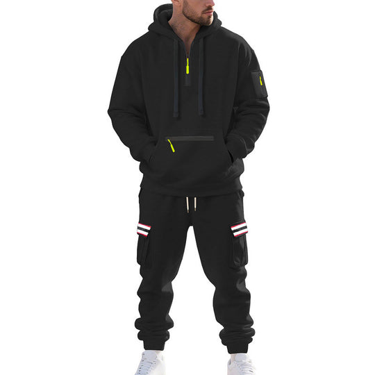 Herren nan Cargo-Hoodie- und Jogginghose-Set mit Halbzip, Reißverschluss-Kängurutasche und elastischem Tunnelzugbund EB