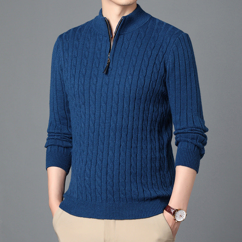 Herren Hochwertiger Strickpullover mit modernem Zipper und Detailstruktur EB