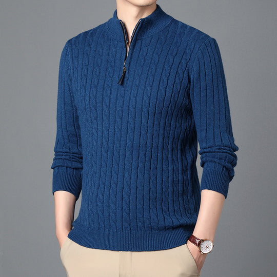 Herren Hochwertiger Strickpullover mit modernem Zipper und Detailstruktur EB