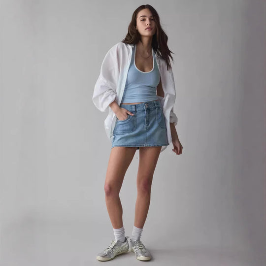 Damen Denim Minirock mit hochwertigen Taschen und modernem Schnitt EB