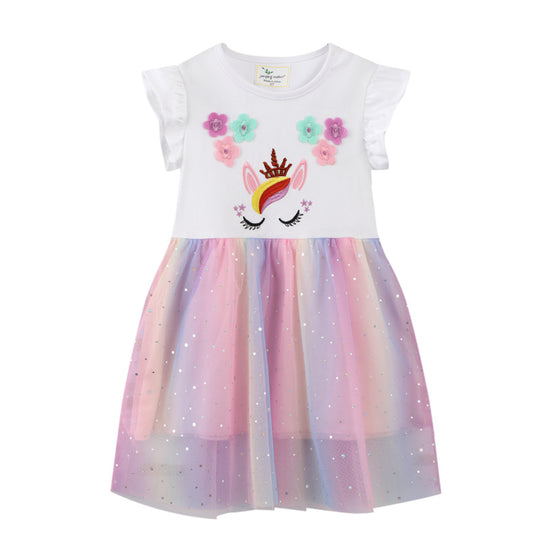Mädchen Hochwertiges Tüllkleid mit Einhorn-Applikation EB