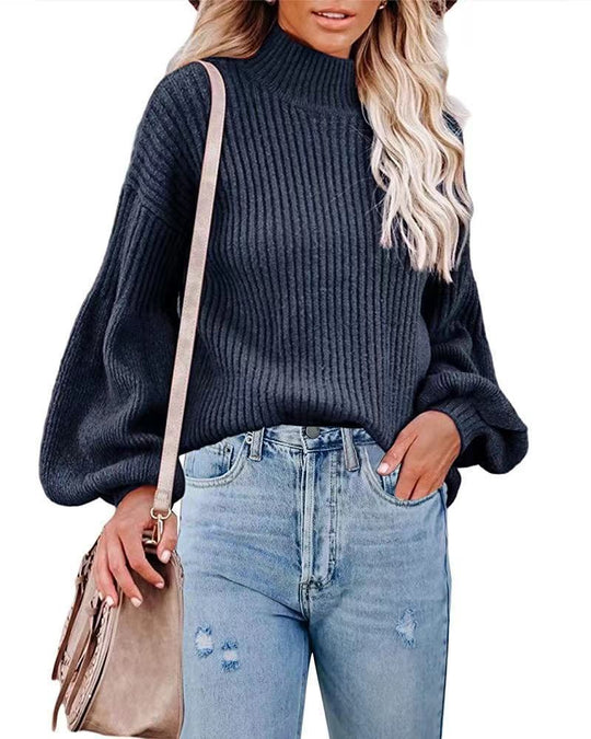 Damen Pullover mit voluminösen Ärmeln und feinem Rippstrick EB