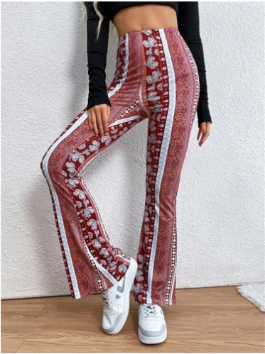 Damen nan ausgestellte Floral-Print Schlaghose mit hoher Taille EB