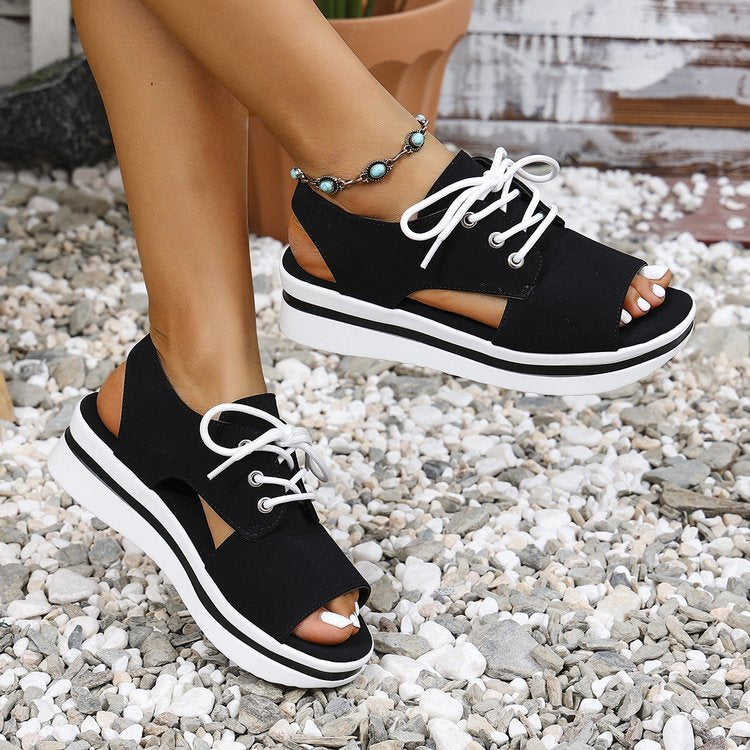 Damen Sneaker-Sandalen mit offener Zehenpartie und elastischem Schnürdesign EB