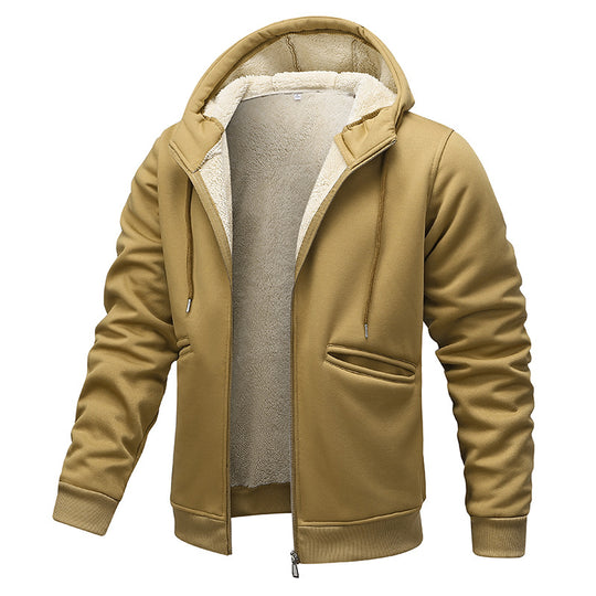 Herren gefütterte Kapuzenjacke im Blousonstil mit hochflorigem Teddyinnenfutter und Handwärmepaspeltaschen EB
