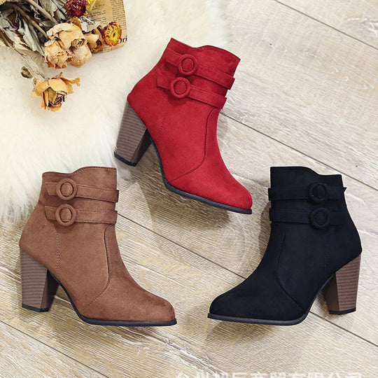 Damen Elegante Ankle Boots mit modischer Knopfdekoration und komfortablem Blockabsatz EB