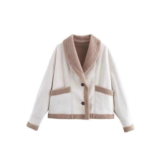 Damen Kuschelige Oversized-Jacke mit schickem Kragen und praktischen Taschen EB