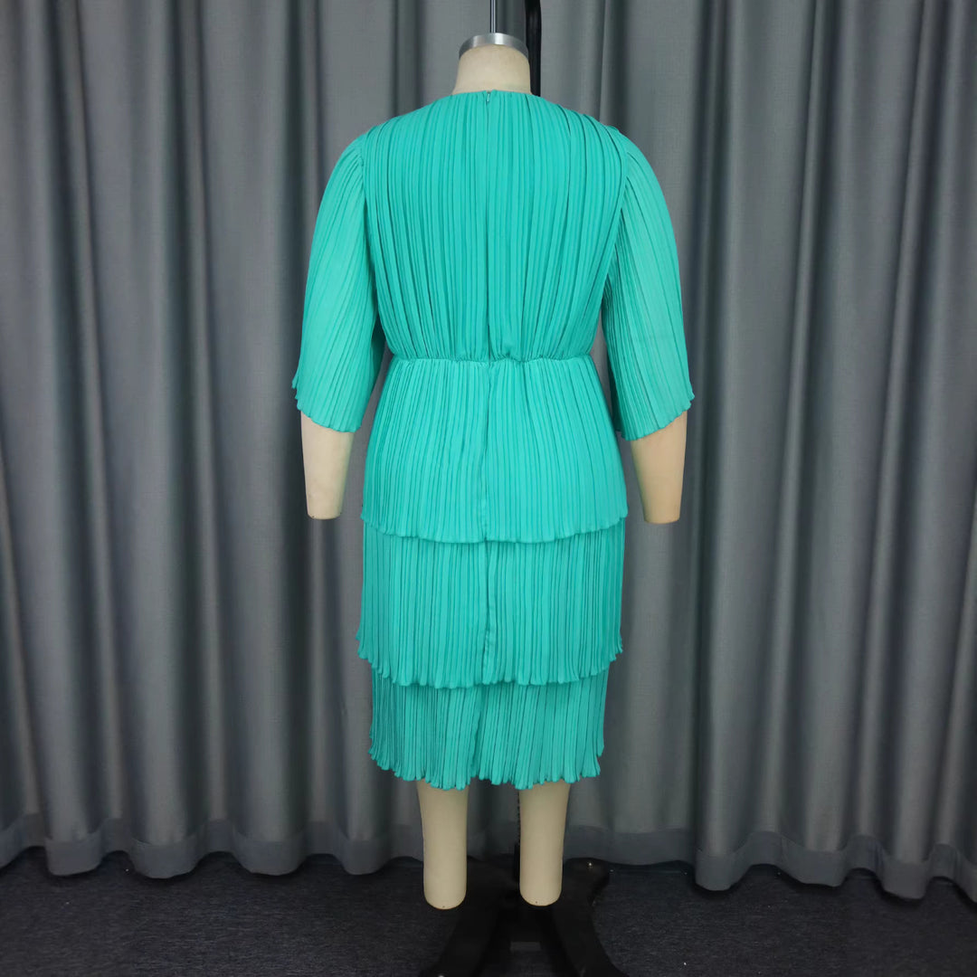 Damen Plissiertes Maxikleid mit tailliertem Gürtel EB