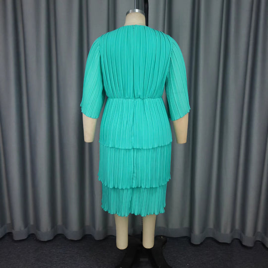 Damen Plissiertes Maxikleid mit tailliertem Gürtel EB
