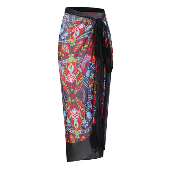 Damen Strandumhang mit buntem Muster und eleganten Schnürdetails EB