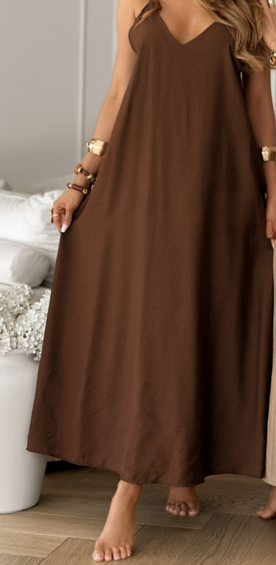 Damen lässiges Maxikleid mit tiefem V-Ausschnitt und weichem Material EB