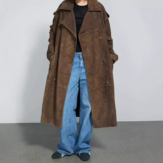 Damen Eleganter Suede-Trenchcoat mit großzügigem Schnitt EB