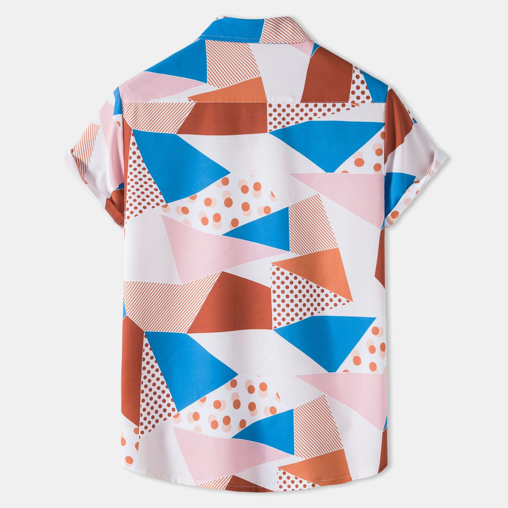 Damen Kurzarmhemd mit kreativem geometrischem Muster und lockerer Passform EB