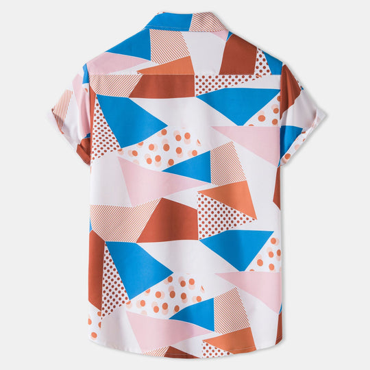 Damen Kurzarmhemd mit kreativem geometrischem Muster und lockerer Passform EB