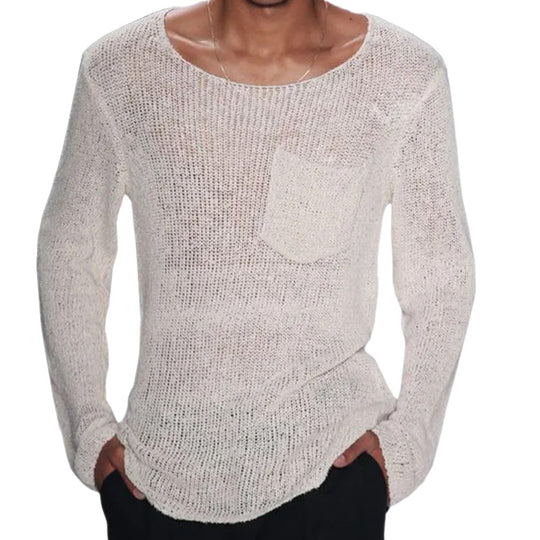 Herren lässiger Pullover mit offener Maschenstruktur und Brusttasche EB