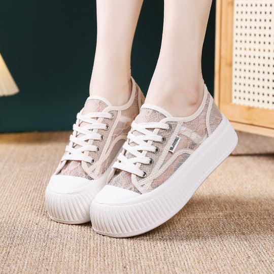 Damen Sneaker mit transparenter Spitze und extrahoher Sohle EB
