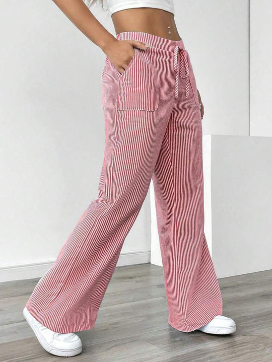 Damen nan weite Baumwoll-Loungehose mit Tunnelzug und Seitentaschen EB